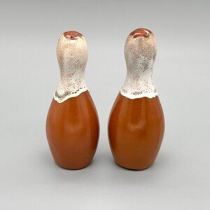 Vintage Stoneware Dripware Salt Pepper Shaker Bowling PinBig Lebowski Style